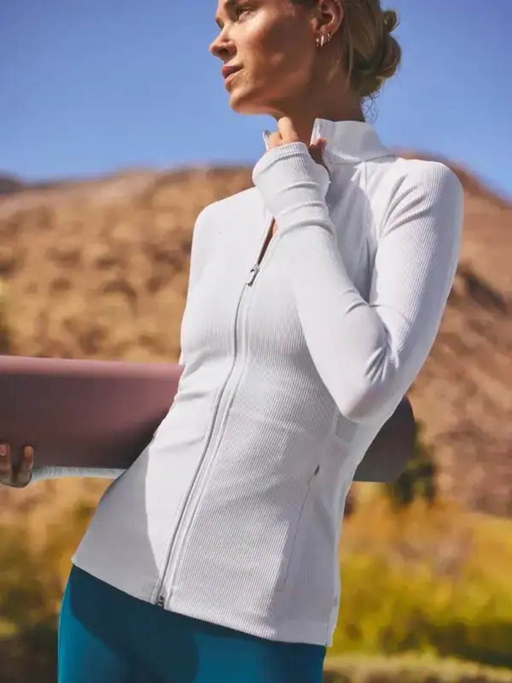 ATHLETA Salutation Ribbed Jacket 2.0 in White - RARE HTF Sz. L